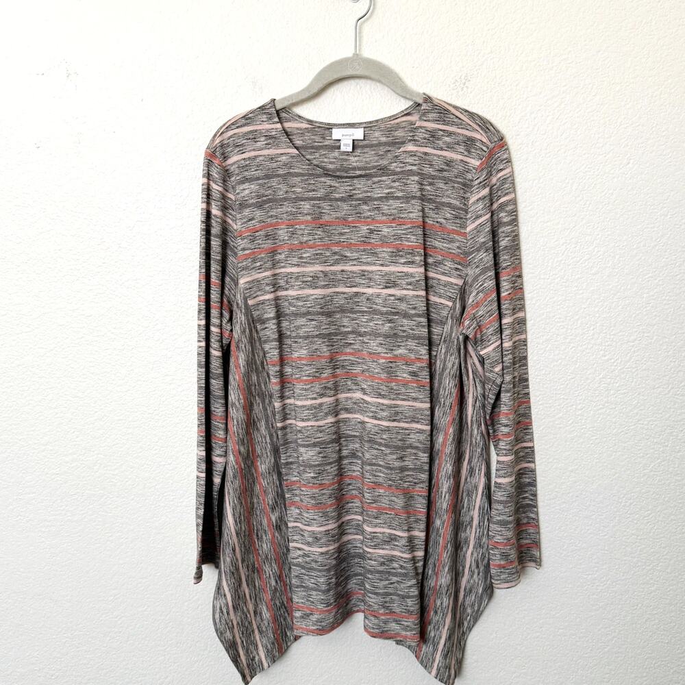 [J. Jill] Pure Jill Striped Scoop Neck Marled Long Sleeve Tunic Top NWT Sz Large